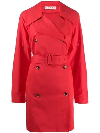 Marni Cotton And Linen-blend Gabardine Trench Coat In Tomato Red