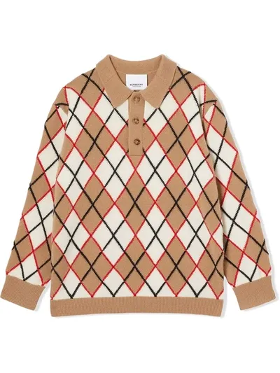 Burberry Teen Argyle-knit Jumper In Neutrals