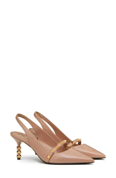 Valentino Garavani Rockstud Tower Hill Leather Slingback Pumps In Rose Cannelle