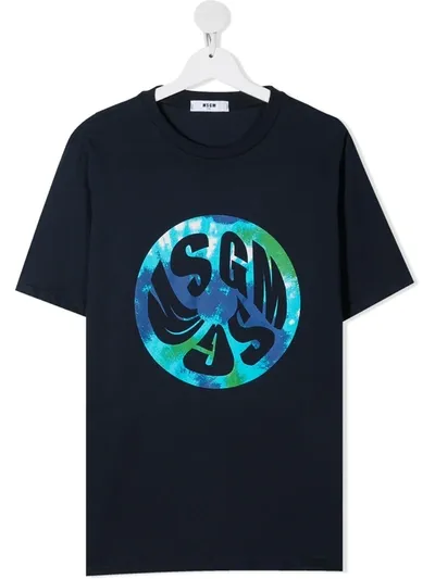 Msgm Teen Logo-print Cotton T-shirt In Blue