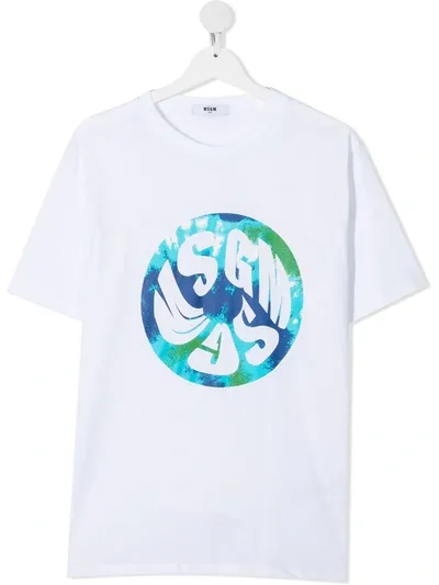 Msgm Teen Logo-print Cotton T-shirt In White