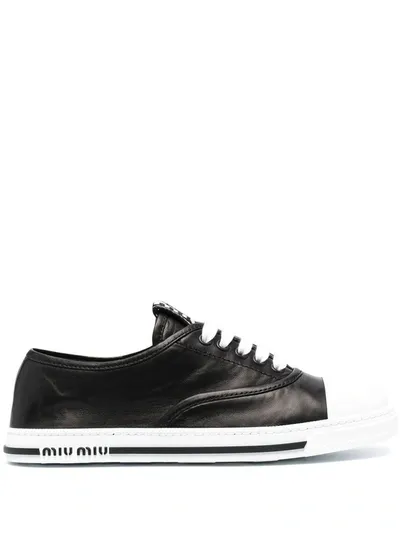 Miu Miu Nappa Leather Lace-up Sneakers In Black/white