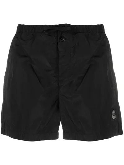 Stone Island Logo Patch Swimming Trunks In Nero