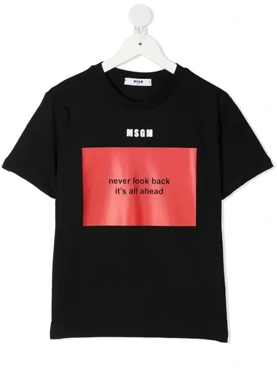 Msgm Kids' Slogan-print Cotton T-shirt In Black