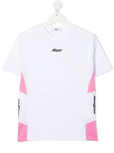 Msgm Kids' Logo Colour-block T-shirt In White