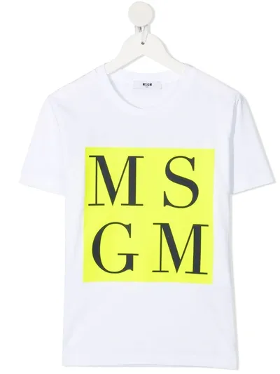 Msgm Kids' Logo Crew-neck T-shirt In White