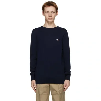 Maison Kitsuné Navy Tricolor Fox Patch Sweater In Black