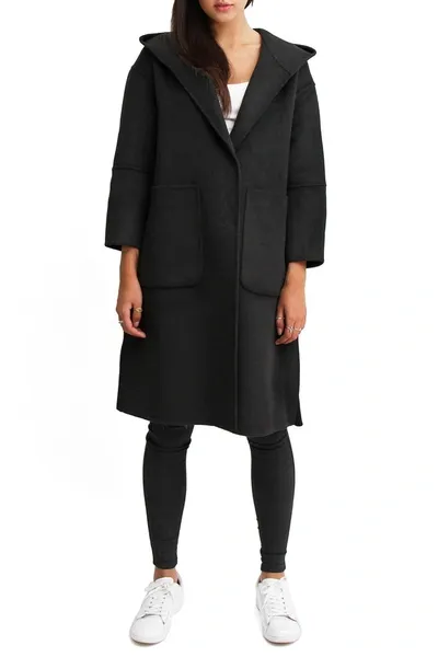 Belle & Bloom Walk This Way Wool Blend Oversized Coat In Black