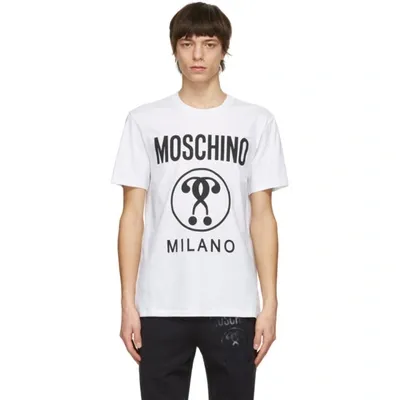 Moschino Double Question Mark Logo-print T-shirt In Fantasy Print White