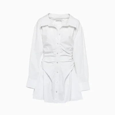 Alexander Wang Gathered Cotton Poplin Mini Shirt Dress In White