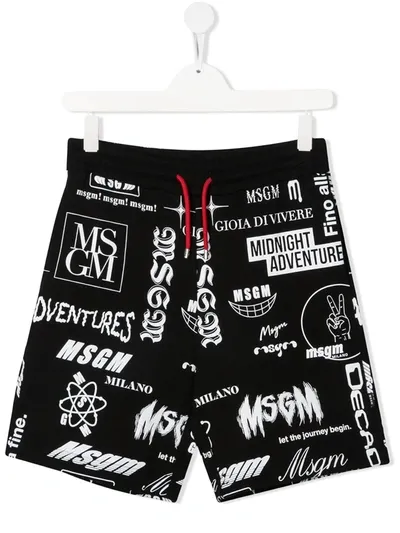 Msgm Teen Motif Print Track Shorts In Black