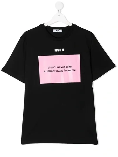 Msgm Teen Graphic-print Cotton T-shirt In Black