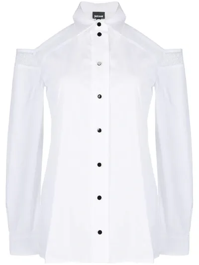 Just Cavalli Cut-out Shoulder Long-sleeved Shirt In White