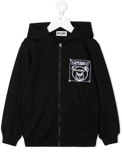 Moschino Kids' Teddy Bear Embroidered Hoodie In Black