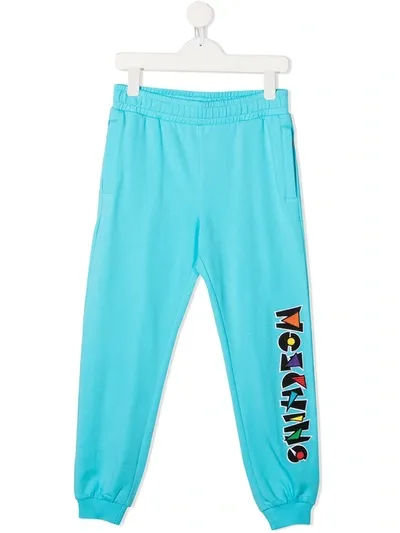 Moschino Kids' Logo-embroidered Tapered Track Pants In Blue