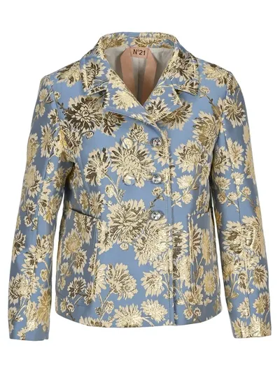 N°21 Floral Jacquard Double-breasted Jacket In Light Blue