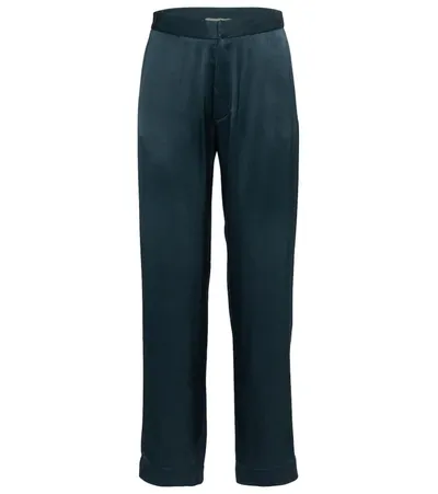 Asceno Olbia Bamboo Satin Pajama Pants In Blau