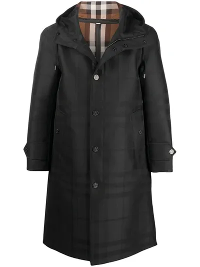 Burberry Check-pattern Single Breasted Coat In Schwarz