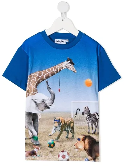 Molo Kids' Graphic Print Short-sleeved T-shirt In Blue