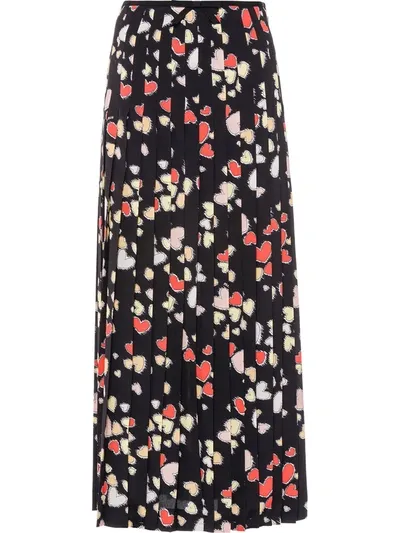 Miu Miu Heart-print Pleated Skirt In Black