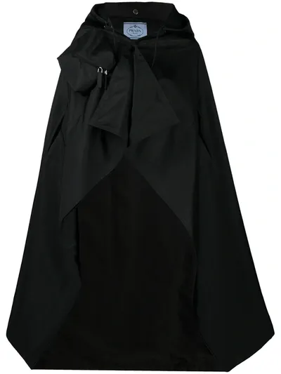 Prada Black Gabardine Re-nylon Hooded Cape