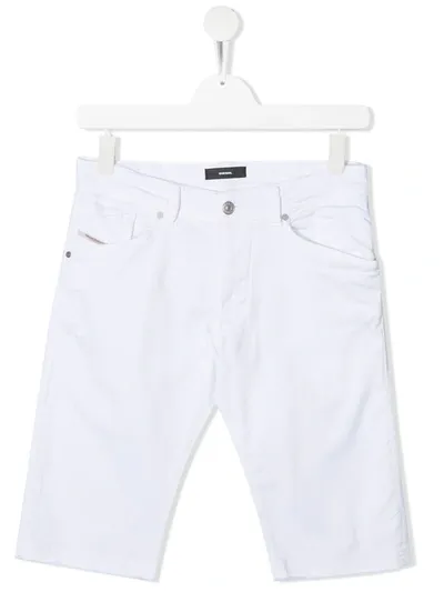 Diesel Kids' Slim-cut Denim Shorts In White