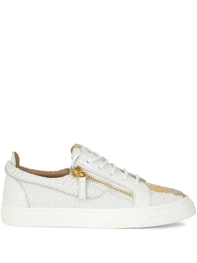 Giuseppe Zanotti Frankie Snakeskin-effect Zip-detail Sneakers In White