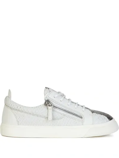 Giuseppe Zanotti Frankie Snakeskin-effect Zip-detail Sneakers In White