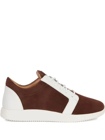 Giuseppe Zanotti Two-tone Leather And Suede Sneakers In Brown