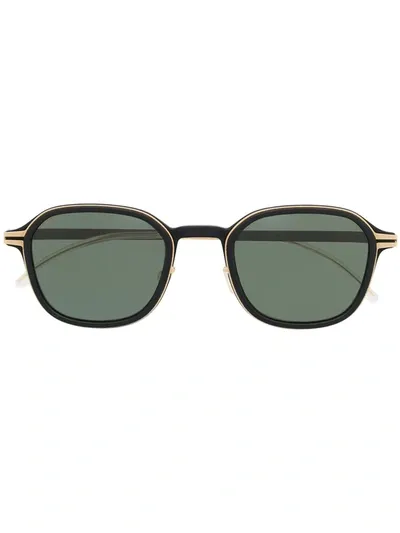 Mykita Square-frame Sunglasses In 306 Mh7 Pitch Black/glossygold | Polarized Pro Green 15