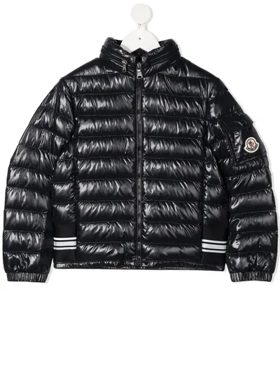 Moncler Kids' Logo-patch Glossy Padded Jacket In Blue