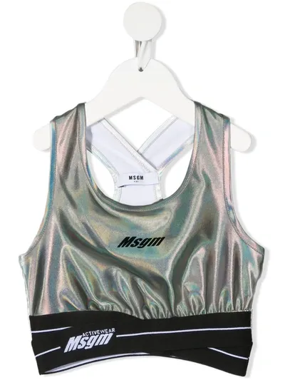 Msgm Teen Metallic-tone Logo-print Vest In Var. Unica