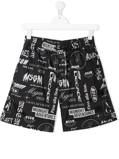 Msgm Teen Logo-print Swim Shorts In Black