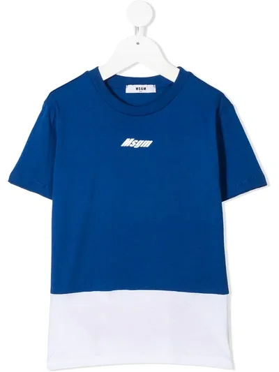 Msgm Kids' Two-tone Logo T-shirt In Blue