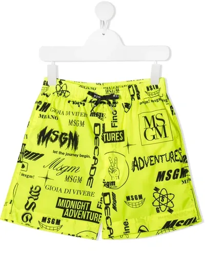 Msgm Kids' Graphic-print Swim Trunks In Yellow