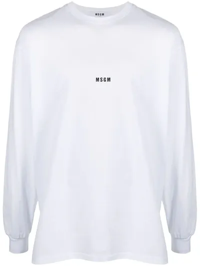 Msgm Micro Logo Print Long Sleeve Top In White