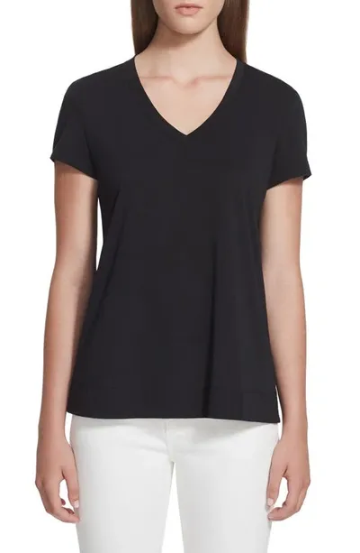 Lafayette 148 Modern V-neck Short-sleeve Cotton Jersey Tee In Black