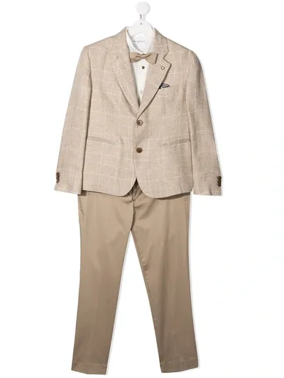 Colorichiari Kids' Check-print Three-piece Suit In Neutrals