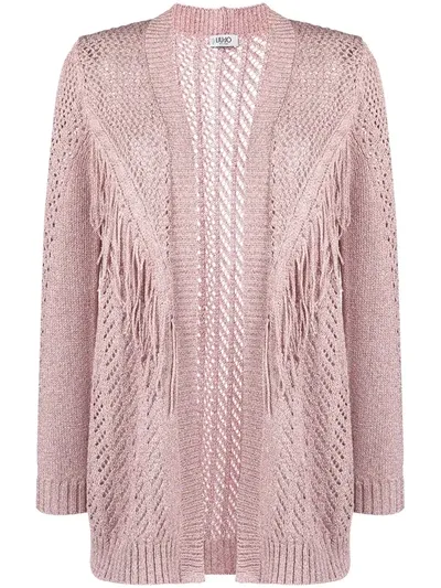 Liu •jo Metallic-threaded Mesh Cardigan In Pink