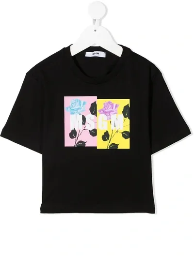 Msgm Kids' Logo-print Cotton T-shirt In Black