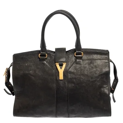 Pre-owned Saint Laurent Black Leather Medium Cabas Chyc Tote