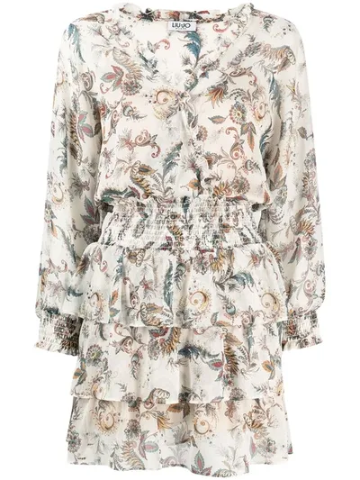 Liu •jo Floral-print Ruffled Dress In Neutrals