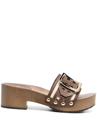 Bally Buckle-detailed Low-heel Sandals In Brown