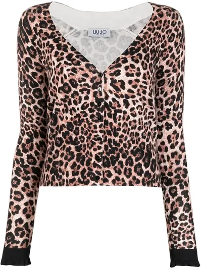 Liu •jo Leopard V-neck Cardigan In Neutrals