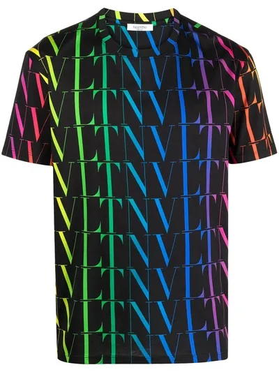 Valentino Vltn Rainbow-logo Print T-shirt In Blue