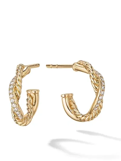 David Yurman 3mm 18kt Yellow Gold Infinity Diamond Huggie Hoop Earrings