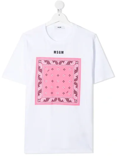 Msgm Teen Bandana-print Cotton T-shirt In White