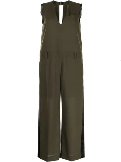 Sacai V-neck Wool Jumpsuit In Green