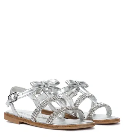 Monnalisa Kids' Rhinestone-embellished Leather Sandals In Silver