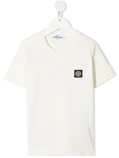 Stone Island Junior Kids' Logo Patch Cotton T-shirt In White